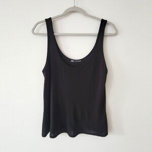 NEW Zara Womens Low Cut Black Dressy Blouse Tank Top Cami - Size S